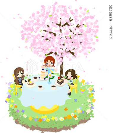綺麗な桜の下で ケーキを食べながら お花見を楽しみましょう のイラスト素材