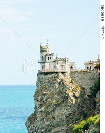 Swallow's Nest Castle tower, Crimea, Ukraine, with blue sky and sea on background 6899999
