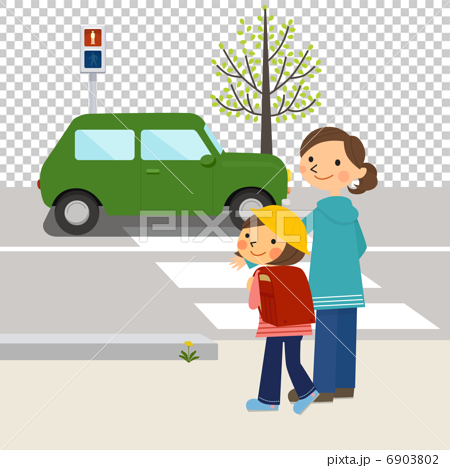 道を渡る親子のイラスト素材