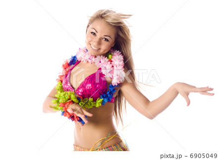 pretty dance girl in hawaiian costume isolated pretty dance girl in hawaiian costume isolated 6905049