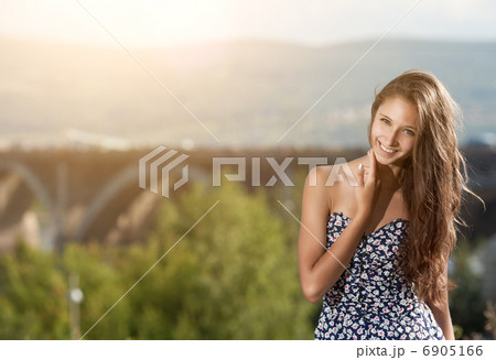 young carefree woman at the street in city young carefree woman at the street in city 6905166