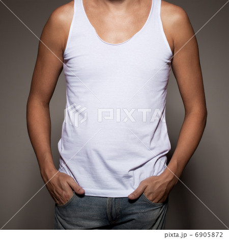 White t-shirt on a young man template on gray background White t-shirt on a young man template on gray background 6905872