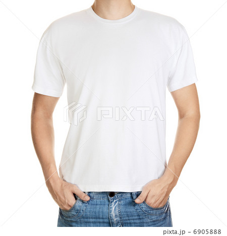 White t-shirt on a young man template isolated on white backgrou White t-shirt on a young man template isolated on white backgrou 6905888