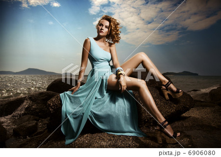 Portrait Of Fashion Woman In Blue Dress Outdoor Portrait Of Fashion Woman In Blue Dress Outdoor 6906080