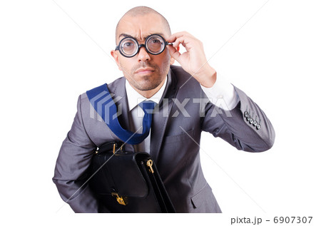Funny nerd businessman on the white 6907307