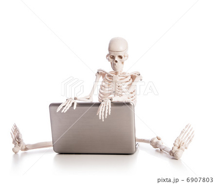 Skeleton working on laptop 6907803