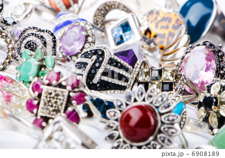 Collection of jewellery rings on white 6908189