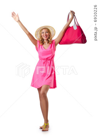 Woman ready for beach on white 6910226