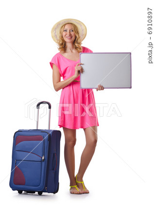 Woman with blank board on white Woman with blank board on white 6910897