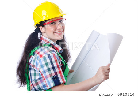 Woman architect isolated on white 6910914