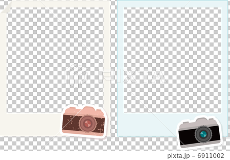 写真の枠とカメラのステッカーのイラスト素材