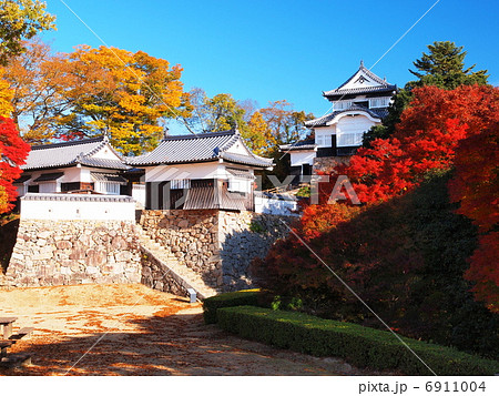紅葉の備中松山城の写真素材