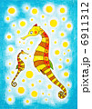 Seahorses, child's drawing, watercolor painting on paper 6911312