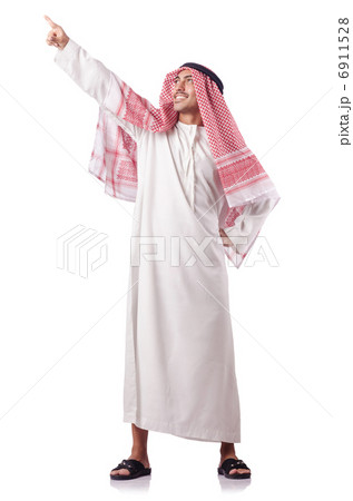 Arab man pressing virtual buttons Arab man pressing virtual buttons 6911528