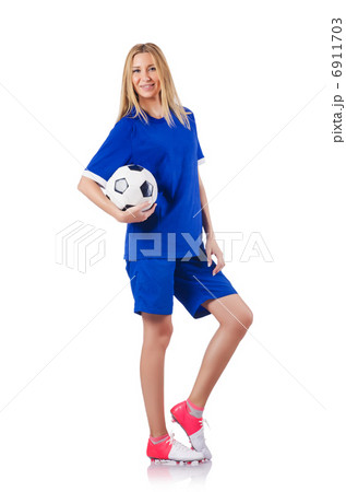 Woman playing football on white Woman playing football on white 6911703