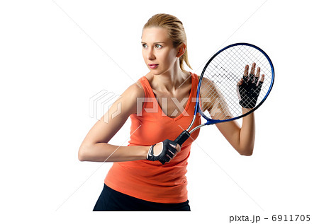 Woman tennis player on white 6911705