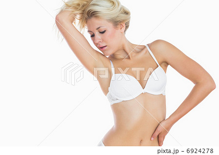 Sensuous Woman Wearing White Bra And Panties Over White Background Stock  Photo, Picture and Royalty Free Image. Image 18103248.