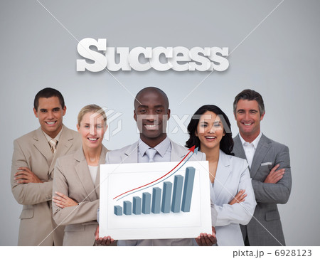 Happy businessman holding a panel showing graph Happy businessman holding a panel showing graph 6928123
