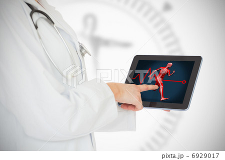 Doctor showing her tablet with body running Doctor showing her tablet with body running 6929017