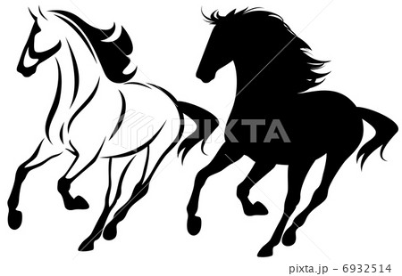 running horse black and white outline and detailed silhouette running horse black and white outline and detailed silhouette 6932514