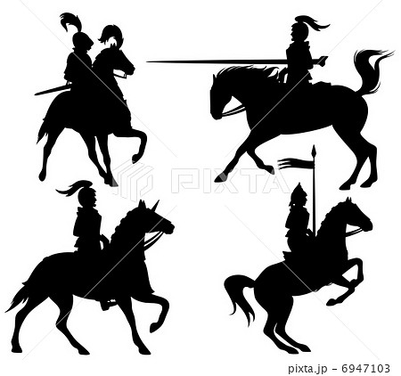 knights and horses fine vector silhouettes - black outlines over white knights and horses fine vector silhouettes - black outlines over white 6947103