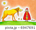 Little red riding hood, child's drawing, watercolor painting on paper 6947691
