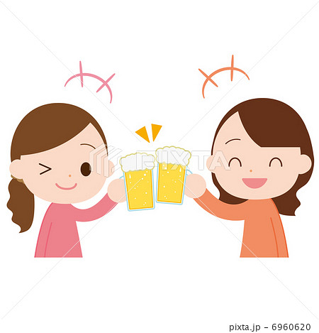 生ビールで乾杯 女の子２人のイラスト素材