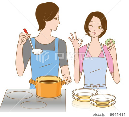 料理するカップルのイラスト素材