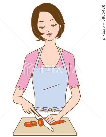 料理する女性 包丁ニンジンを切るのイラスト素材