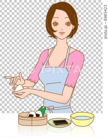 料理する女性 おにぎりを作るのイラスト素材