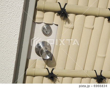 竹風の建材で装飾されたドア 6966834