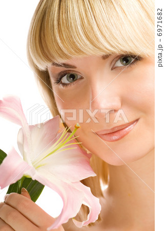 Girl with pink lily 6971682