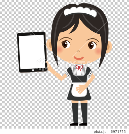 Female shop assistant in a maid outfit holding a tablet Female shop assistant in a maid outfit holding a tablet 6971753
