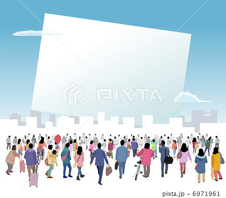 白いボードに集まる人々のイラスト素材