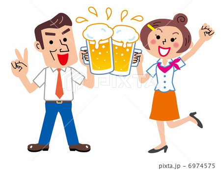 乾杯　ビール　男女　イラスト 6974575