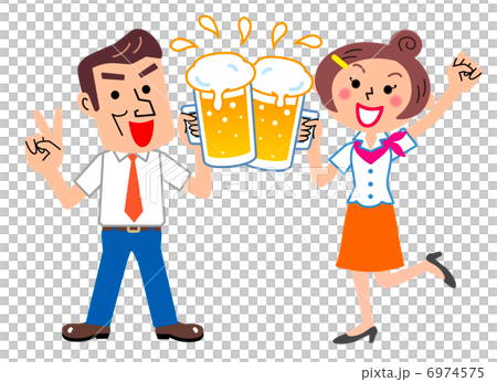 乾杯　ビール　男女　イラスト 6974575