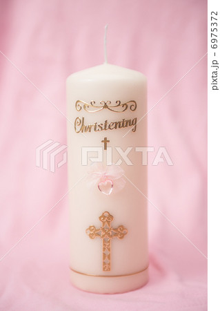 Christening candle with pink detail 6975372
