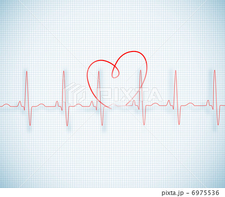 Red ECG line with heart graphic on grid background 6975536