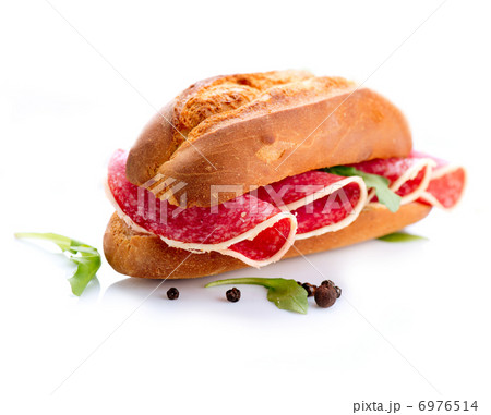 Sandwich with Salami isolated on a White Background 6976514
