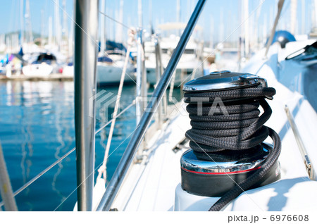Yacht. Yachting. Sailboat Winch and Rope Yacht detail 6976608