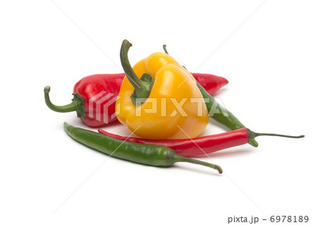 Chili and bulgarina pepper isolated on white background Chili and bulgarina pepper isolated on white background 6978189
