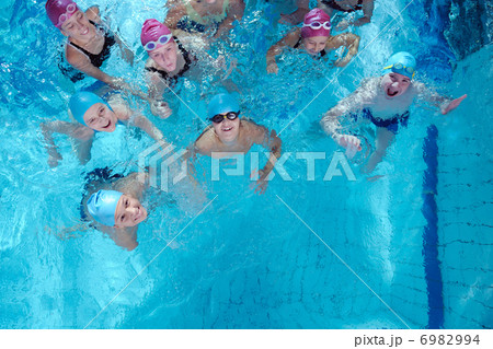 happy children group at swimming pool happy children group at swimming pool 6982994