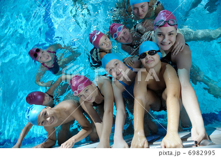 happy children group at swimming pool happy children group at swimming pool 6982995