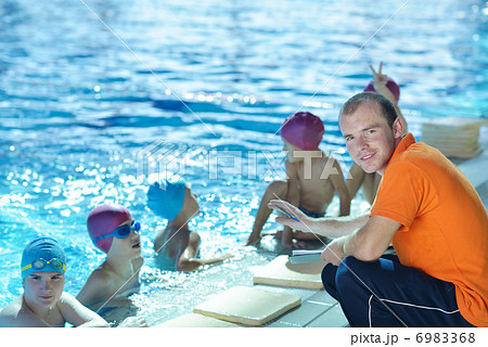 happy children group at swimming pool 6983368