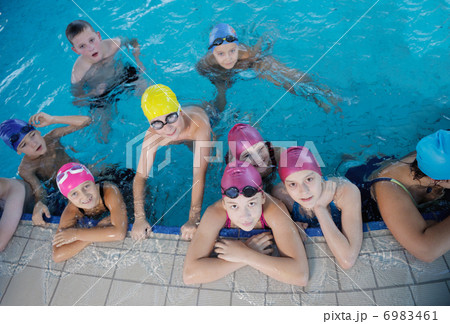 happy children group at swimming pool happy children group at swimming pool 6983461