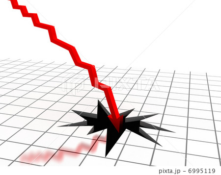 Red arrow breaking floor. Concept of bankruptcy, financial colla 6995119