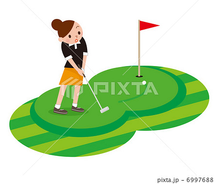 ゴルフを楽しむ女性のイラスト素材
