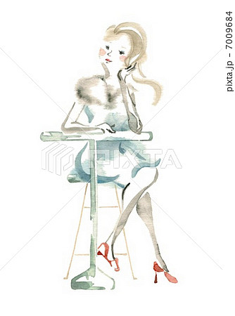 椅子に腰掛ける女性のイラスト素材