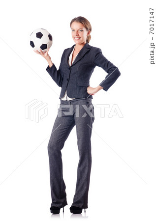 Businesswoman with football on white 7017147