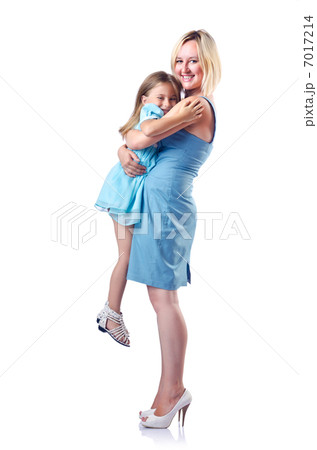 Happy mom and daughter on white 7017214